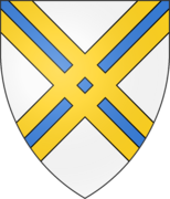 D'argent au sautoir d'or surmonté d'azur à la croix pointée d'argent