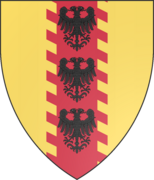 D'or à la pâle irrégulière sanguine aux trois aigles bicéphale de sable